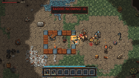 Raiders attacking the base wall while the turret fires back