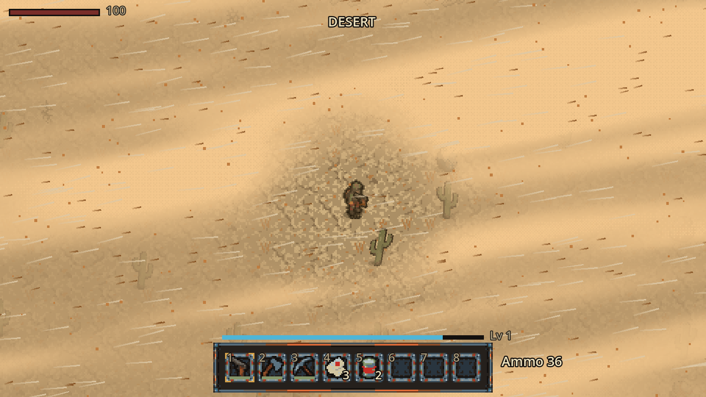 A desert dust storm: wind streaks, blowing sand and drifting ochre haze.