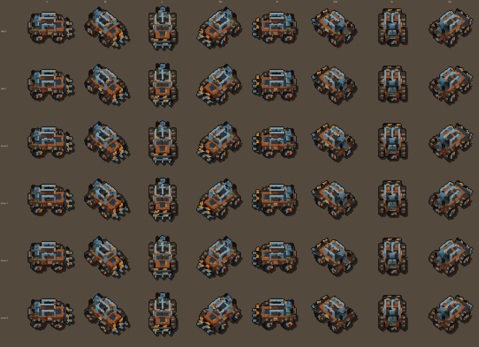 All 8 directions, with idle and drive frames.